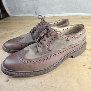 Frye John Addison Men’s Wingtip Oxford Dress Shoes Brown Canvas Leather Size 10